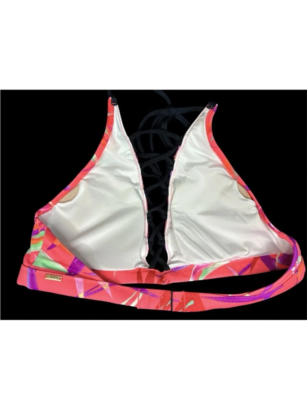 Victoria’s Secret PINK Bikini Halter Top Sz S Neon Bright Festival Y2K Bralette - Picture 9 of 12